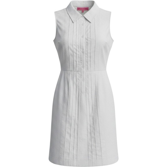 Sinclaire 10 Dresses & Skirts - Sinclaire 10 Sleeveless‎ Tuxedo Shirt Dress 6 White Pleated Cotton Button preppy